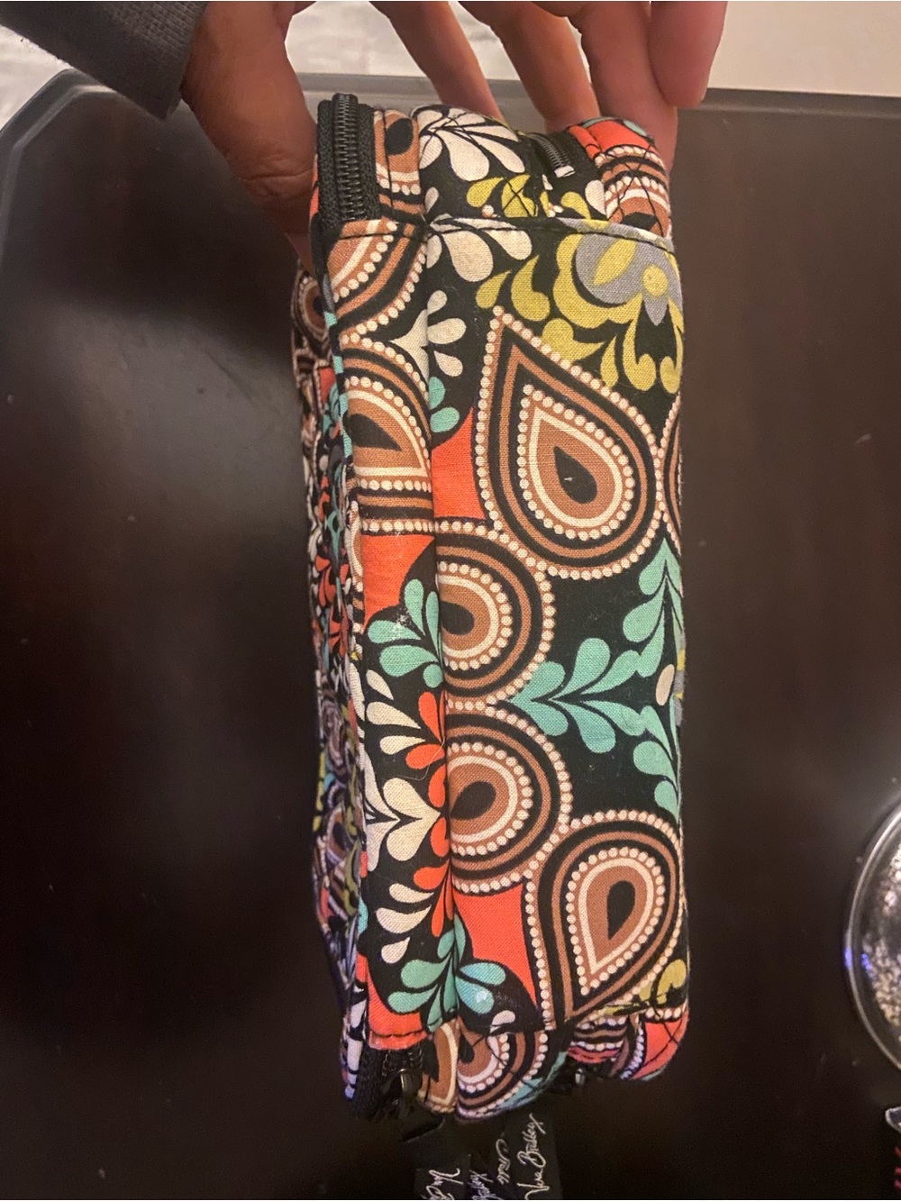 Vera Bradley Black Multi Floral Paisley Quilted Cosmetic Pouch retired "Sierra" - Picture 6 of 8